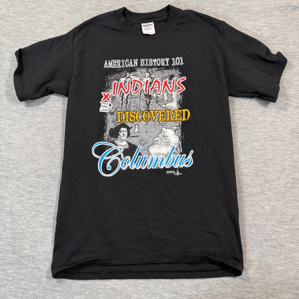 Gildan Shirt Men Small Black American History 101 Indians Discovered Columbus‎